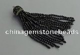 CGP682 3mm faceted round handmade hematite beaded tassel pendants