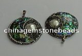 CGP710 45mm flat round abalone shell & shell pearl pendants