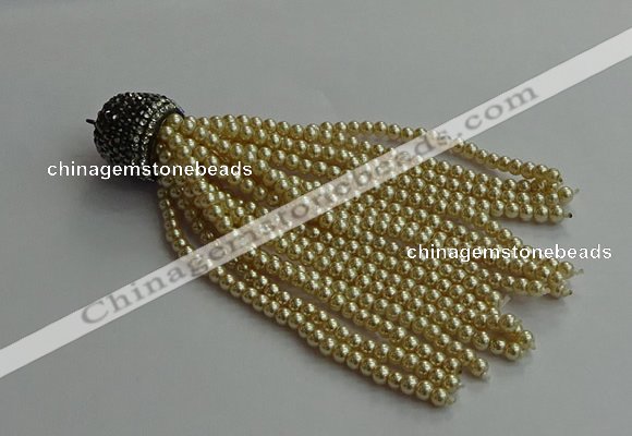 CGP718 3mm round handmade glass beaded tassel pendants wholesale