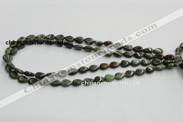 CGR08 16 inches 8*12mm flat teardrop green rain forest stone beads