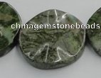 CGR21 16 inches 30mm wavy coin green rain forest stone beads wholesale