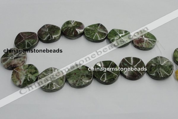 CGR21 16 inches 30mm wavy coin green rain forest stone beads wholesale