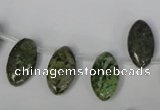 CGR40 Top-drilled 10*18mm marquise green rain forest stone beads