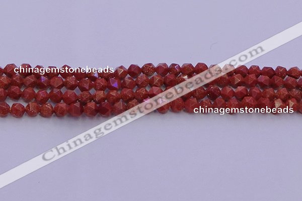 CGS451 15.5 inches 6mm faceted nuggets goldstone beads wholesale