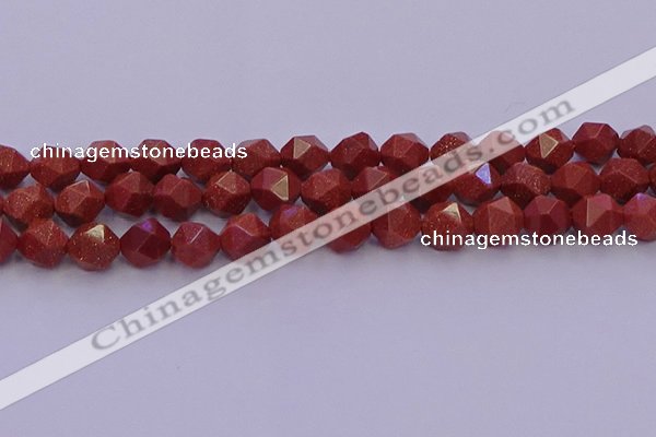 CGS453 15.5 inches 10mm faceted nuggets goldstone beads wholesale