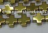 CHE1008 15.5 inches 10*10mm cross plated hematite beads wholesale