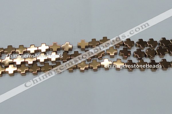 CHE1009 15.5 inches 10*10mm cross plated hematite beads wholesale