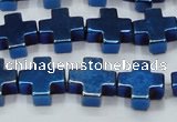 CHE1012 15.5 inches 10*10mm cross plated hematite beads wholesale