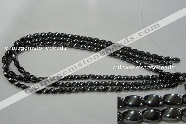 CHE160 15.5 inches 5*8mm twisted rice hematite beads