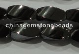 CHE161 15.5 inches 6*12mm twisted rice hematite beads