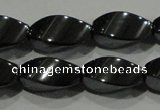 CHE162 15.5 inches 7*14mm twisted rice hematite beads