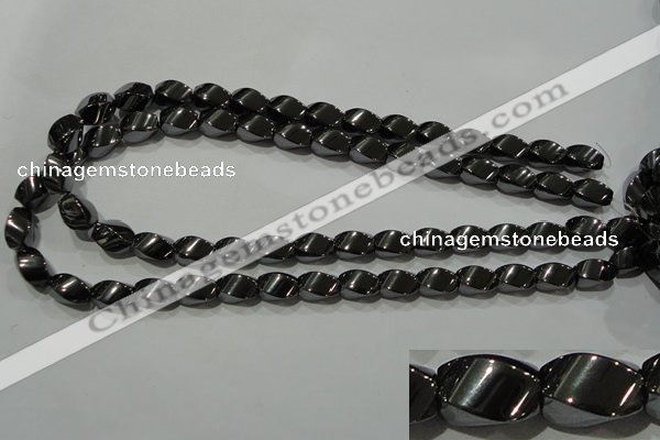 CHE163 15.5 inches 8*12mm twisted rice hematite beads