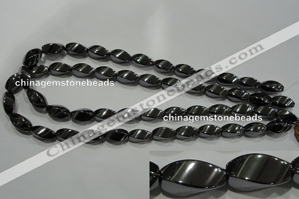 CHE164 15.5 inches 8*16mm twisted rice hematite beads