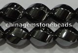 CHE166 15.5 inches 10*12mm twisted rice hematite beads