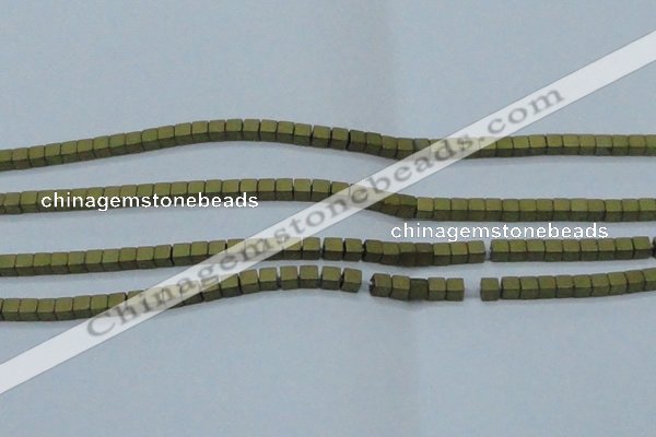 CHE443 15.5 inches 3*3mm cube matte plated hematite beads wholesale