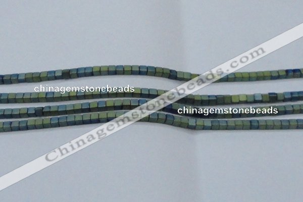 CHE444 15.5 inches 3*3mm cube matte plated hematite beads wholesale