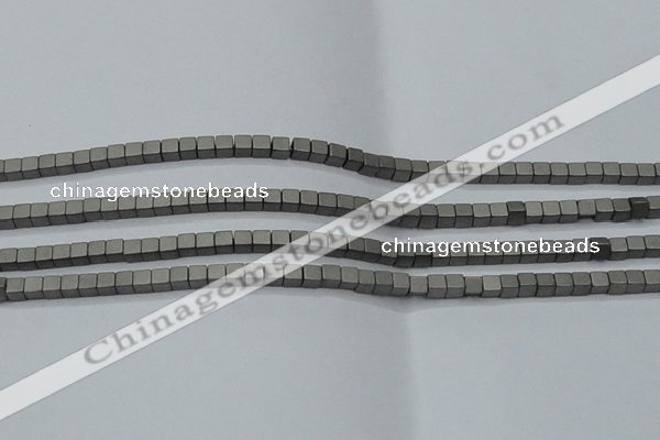 CHE608 15.5 inches 2*2mm cube matte plated hematite beads wholesale