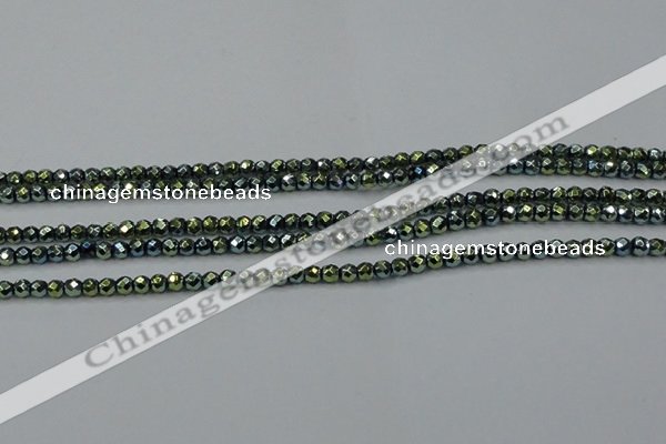 CHE693 15.5 inches 2mm faceted round plated hematite beads