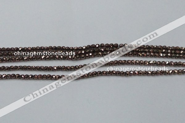 CHE701 15.5 inches 3mm faceted round plated hematite beads