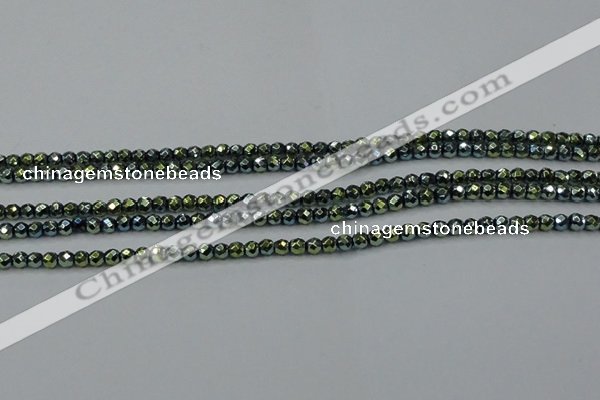 CHE713 15.5 inches 4mm faceted round plated hematite beads