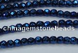 CHE715 15.5 inches 4mm faceted round plated hematite beads