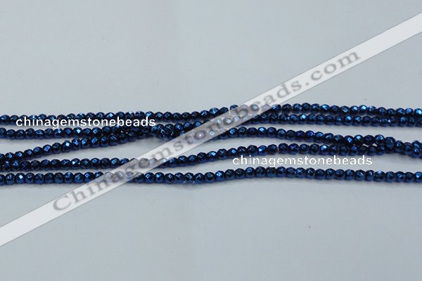CHE715 15.5 inches 4mm faceted round plated hematite beads