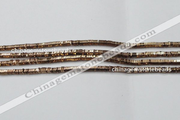 CHE834 15.5 inches 1*3mm hexagon plated hematite beads wholesale