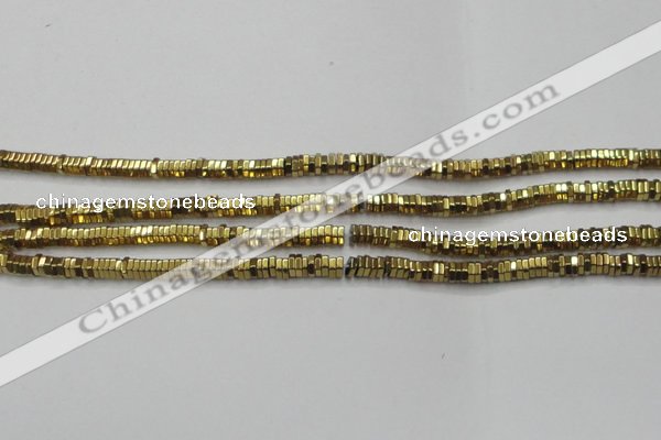 CHE835 15.5 inches 1*3mm hexagon plated hematite beads wholesale