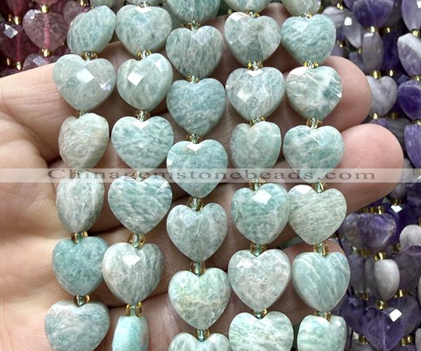 CHG311 15 inches 12mm faceted heart amazonite gemstone beads