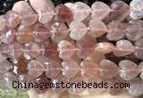 CHG353 15 inches 14mm faceted heart strawberry quartz beads