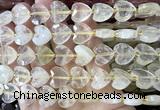 CHG355 15 inches 14mm faceted heart lemon quartz beads
