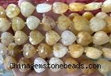 CHG356 15 inches 14mm faceted heart yellow quartz beads
