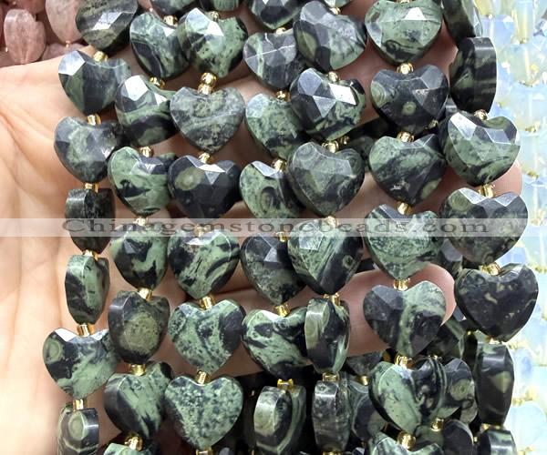 CHG361 15 inches 14mm faceted heart kambaba jasper beads