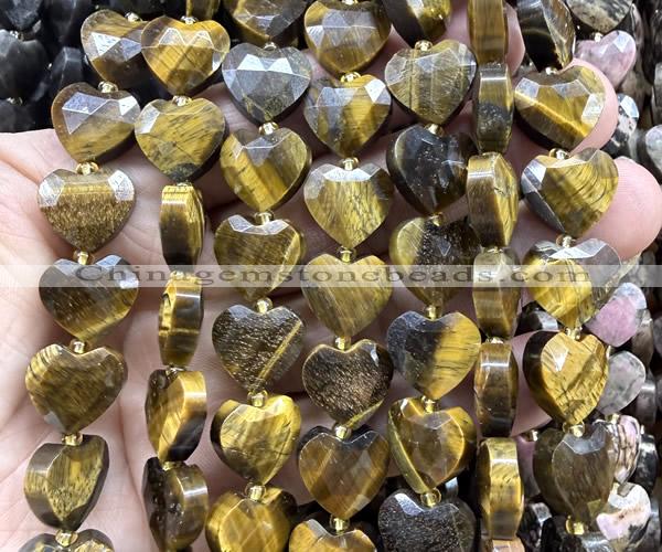 CHG375 15 inches 14mm faceted heart yellow tiger eye beads