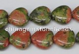 CHG48 15.5 inches 14*14mm heart unakite gemstone beads wholesale