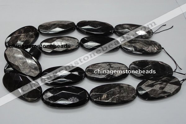 CHS09 15.5 inches 25*50mm faceted oval natural hypersthene gemstone beads