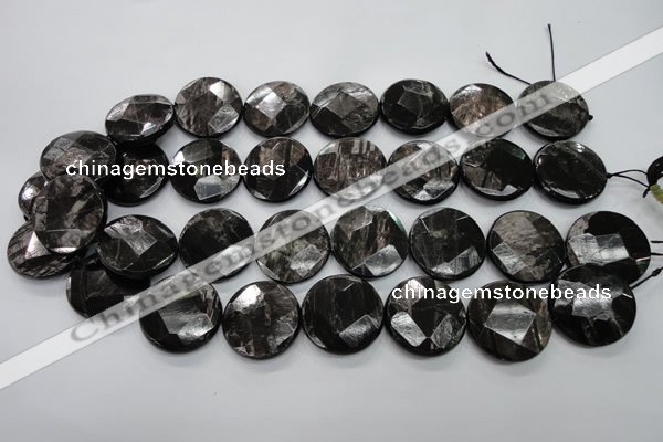 CHS21 15.5 inches 20mm faceted coin natural hypersthene beads