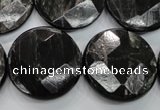 CHS22 15.5 inches 25mm faceted coin natural hypersthene beads