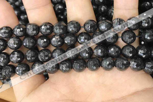 CHS45 15.5 inches 8mm faceted round natural hypersthene beads