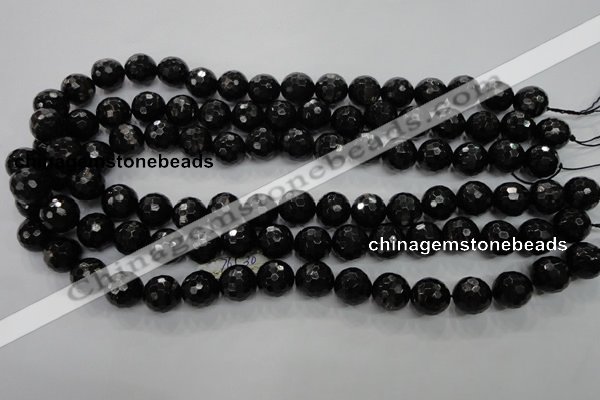 CHS47 15.5 inches 12mm faceted round natural hypersthene beads