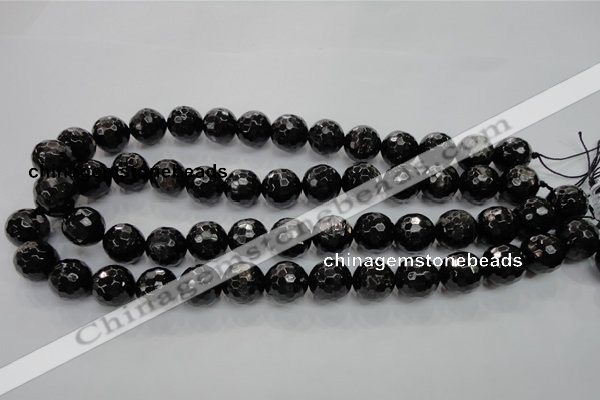 CHS48 15.5 inches 14mm faceted round natural hypersthene beads