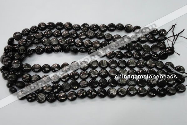 CHS60 15.5 inches 10mm flat round natural hypersthene beads