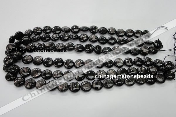 CHS61 15.5 inches 12mm flat round natural hypersthene beads