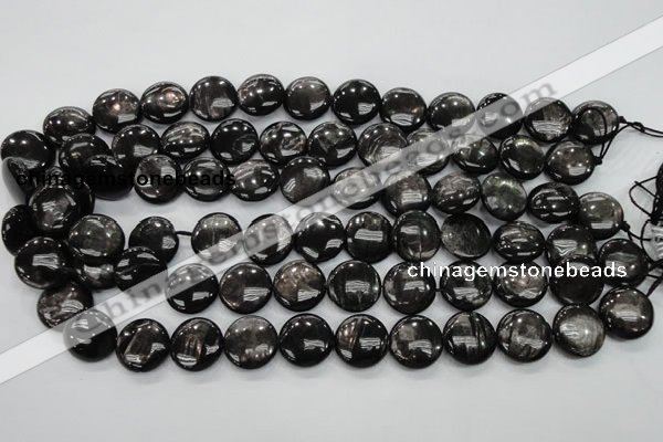 CHS63 15.5 inches 16mm flat round natural hypersthene beads