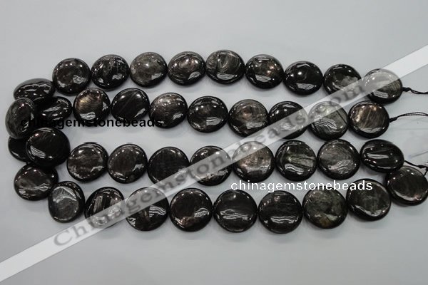 CHS65 15.5 inches 20mm flat round natural hypersthene beads