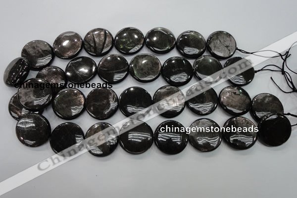 CHS67 15.5 inches 25mm flat round natural hypersthene beads