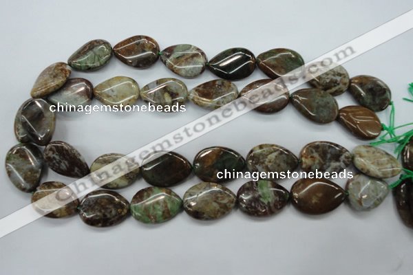 CJA33 15.5 inches 18*25mm twisted flat teardrop green jasper beads