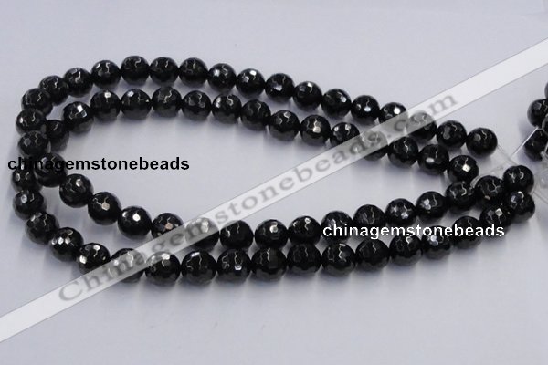 CJB08 16 inches 12mm faceted round natural jet gemstone beads wholesale