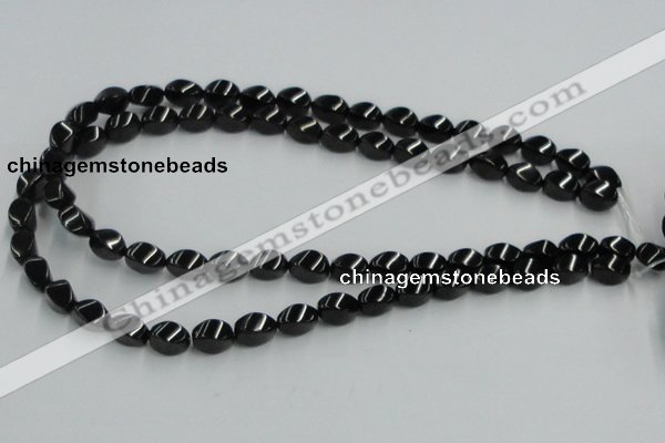 CJB15 16 inches 8*12mm twisted rice natural jet gemstone beads wholesale