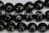 CJB153 15.5 inches 12mm round natural jet & pyrite gemstone beads